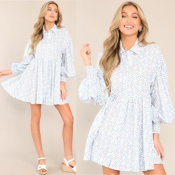 Aura Dresses & Skirts - Aura Sky Blue THIS IS YOUR SIGN SKY BLUE PRINT BUTTON FRONT MINI DRESS Medium